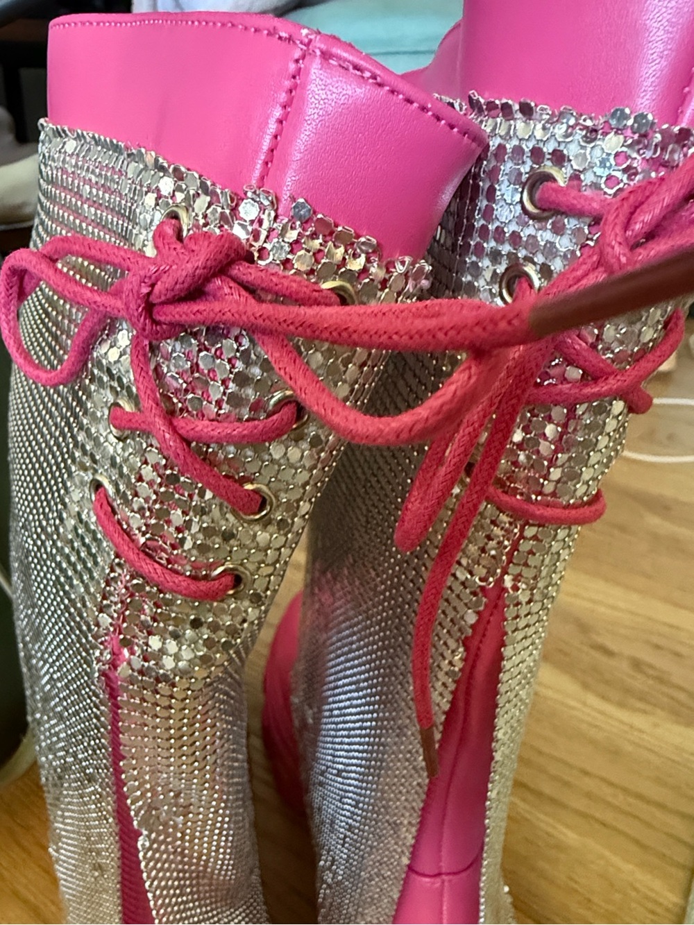 Cape Robbin Hot Pink and Silver Lace-Up Women's Boots
